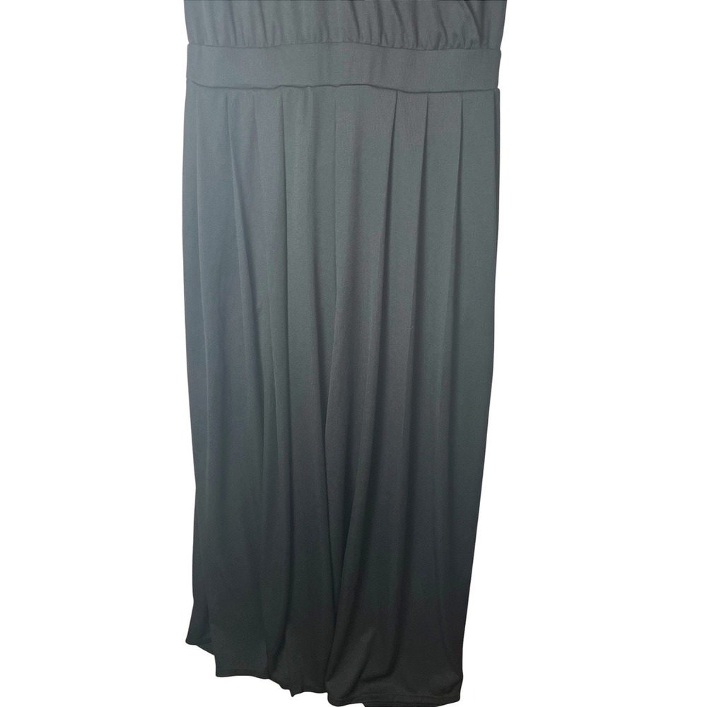 Halara Black Wide Leg Jumpsuit Faux Wrap V-Neck Pleated Short Sleeve Pocket XL - Picture 7 of 9